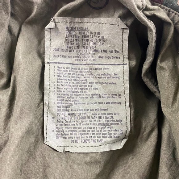 US Army Coat Cold Weather Camouflage Jacket Mens Medium M65 Military Hood - Picture 10 of 14